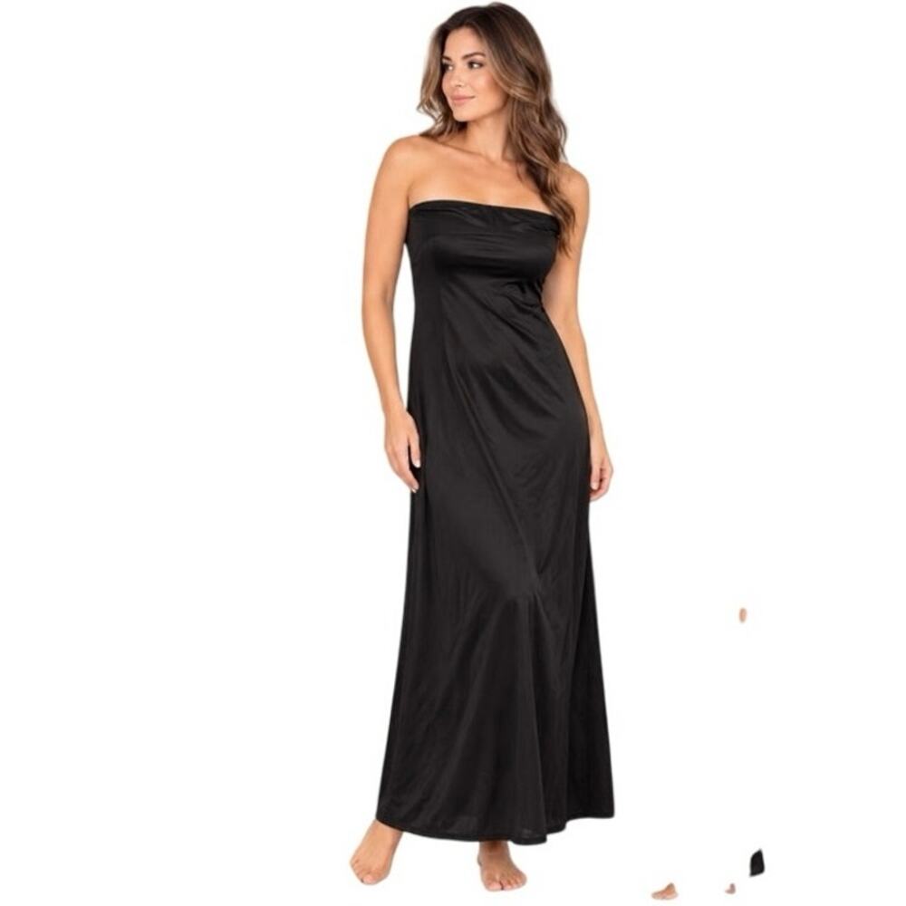 Vintage Vanity Fair Black Strapless Full Slip 36 Long Antron III Nylon Maxi